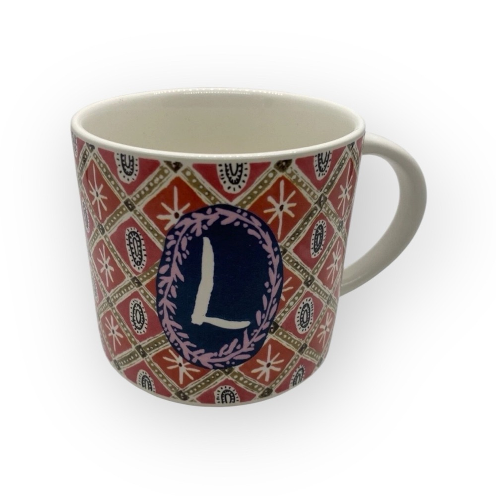 Anthropologie Jo Monogram Mug "L" Ceramic Coffee Tea Cup 16oz Large Chic Boho‎